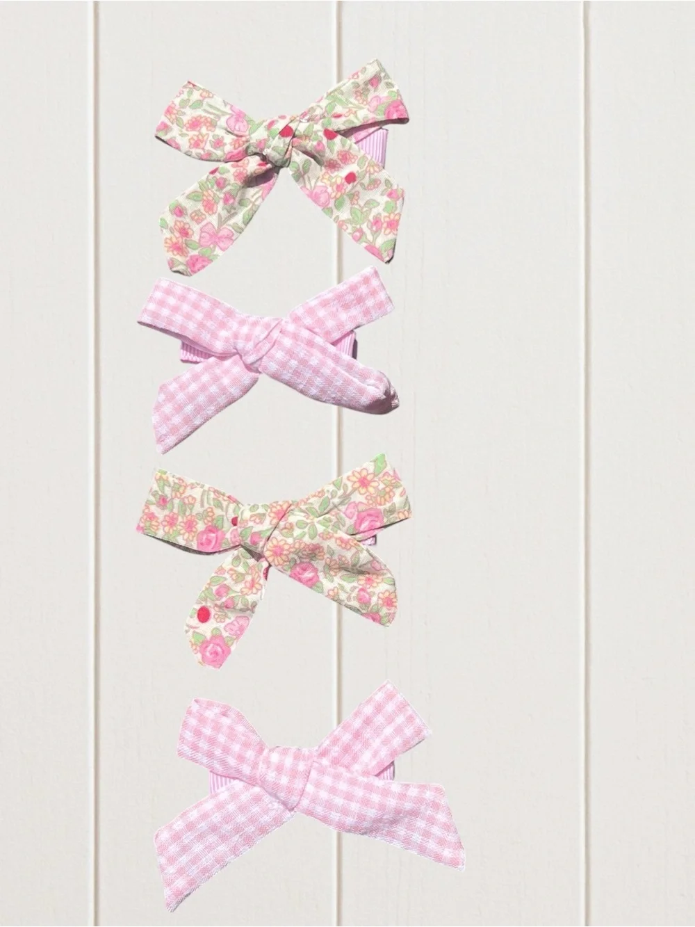 Pink Floral & Gingham Bow Hair Clips for Kids